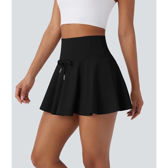 Halara SoftlyZero SoCinched Tummy Control Drawstring Mini Tennis Skirt Blk S - Picture 1 of 8